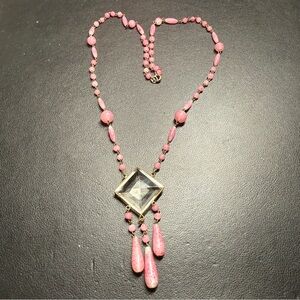 Antique 1920s Art Deco Czech Pink Sugar Glass Faceted Crystal Sautoir Necklace